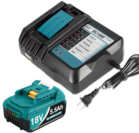 DC18RF Ladegerät mit 5.5Ah Ersatzakku Kompatibel mit Makita Akku und Ladegerät, 18V ErsatzAkkus BL1860B BL1850B BL1860 BL1850 BL1840