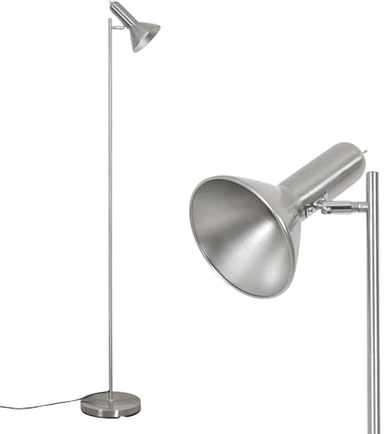 Amdelne Stehlampe Vintage DIYA -Nickel, Stehleuchte Wohnzimmer E27 Fassung max. 60W, Höhe 161cm, Metall Industrial Leselampe Standleuchte für Sofa Schlafzimmer Arbeitszimmer Büro, ohne Leuchtmittel