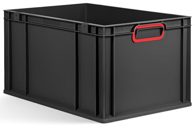 aidB Eurobox NextGen 2.0 Cycle - 600x400x320mm – 65L Aufbewahrungsbox aus recyceltem Material - Stapelbare Lagerbox in Anthrazit – geschlossene Griffe - Industriequalität - inkl. ColorClips in Rot