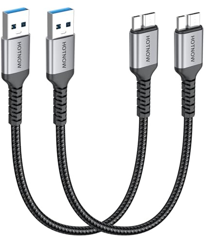 HOTNOW Cable USB a Micro B 3.0 30cm 2Pack, Cable Disco Duro Externo 10Gbps | Nylon Trenzado, Compatible con Seagate, WD, Toshiba Canvio, Westgate, Galaxy S5, Note 3, PC
