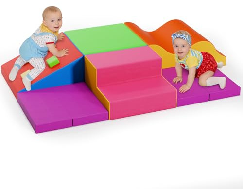 Schaumstoff Bausteine für Kinder, Softbausteine XXXL, EN71-zertifiziert, 6er Soft Play Corner Climber für Kleinkinder von 1–3 Jahren, Baby-Kletterturm mit Rutsche, große Bausteine für Indoor-Spaß