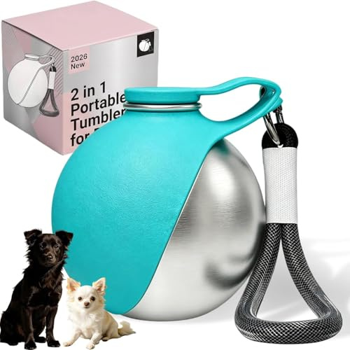 Botella de agua portátil para perros, de acero inoxidable plegable, silicona y acero inoxidable, taza de agua para mascotas para viajes, 285 ml, gran capacidad para perros, gatos, paseos al aire libre