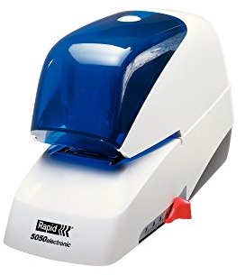 Rapid Elektro-Flachheftgerät, 50 Blatt, Kunststoff, Metall, Elektronik, Kassettenaustausch, Inkl. einer Kassette mit 5000 Klammern, 5050e, Weiß/Blau, 20993210