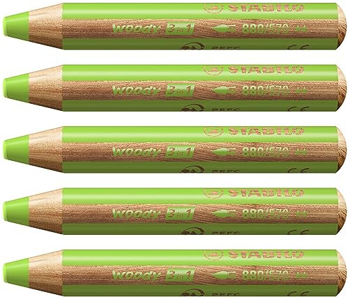 STABILO - Buntstift, Wasserfarbe & Wachsmalkreide - woody 3 in 1-5er Pack - hellgrün