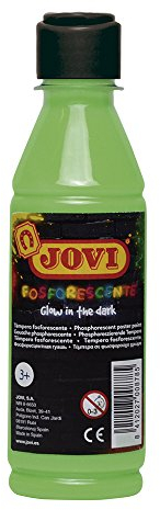 Jovi - Gouache phosphorescente, Bouteille de 250ml, Couleur Verte, Peinture à Base d'ingrédients naturels, Facile à Laver, sans Gluten, idéal pour l'école (51917)