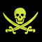 ERREINGE STICKER PRESPAZIATO GIALLO FLUO 12cm - Calico Jack Pirata Pirate Teschio Skull - Adesivo Decal Decalcomania Vinile Murale Laptop Auto Moto Casco Camper
