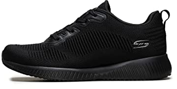 Skechers Women's Bobs Squad Tough Talk Sneakers, Black Engineered Knit Trim, 4.5 UK