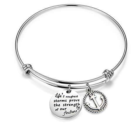 bobauna Life's Roughest Storms Prove the Strength of Our Anchors Inspirational Quote Adjustable Wire Bangle Bracelet (anchor bracelet)