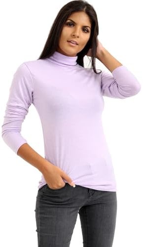 janisramone® Women's Long Sleeve Turtleneck Polo Shirts, Size 8-26, Lilac