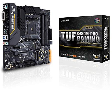 Asus TUF B450M-Pro Gaming AMD Ryzen 3 AM4 DDR4, HDMI, Dual M.2, USB 3.1 Gen 2 and Aura Sync RGB LED Lighting Micro-ATX Motherboard