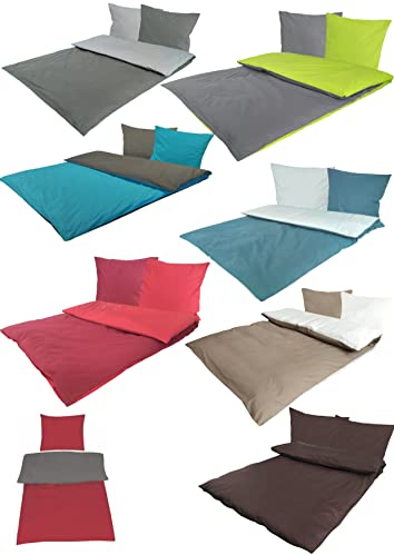 MB Warenhandel24 Bettwäsche Doppelpack 4-Teilige Hochwertige Renforcé aus 100% Baumwolle Uni Wende Creme/Taupe 2X 135x200 Bettbezug + 2X 80x80 Kissenbezug