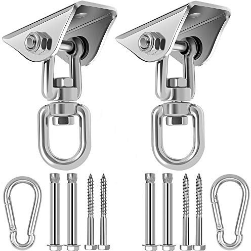 Seedoo Swing Hangers, 2 Pack Heavy Duty 1200 lb Capacity Antirust Stainless Steel Suspension Hooks, 360°Rotate Heavy Bag Hanger for Woss Suspension, Hammock Chair Pod Yoga Swing