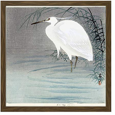 Artery8 Koson Ohara Little Egret Bird Japanese Woodcut Square Wooden Framed Wall Art Print Picture 16X16 Inch