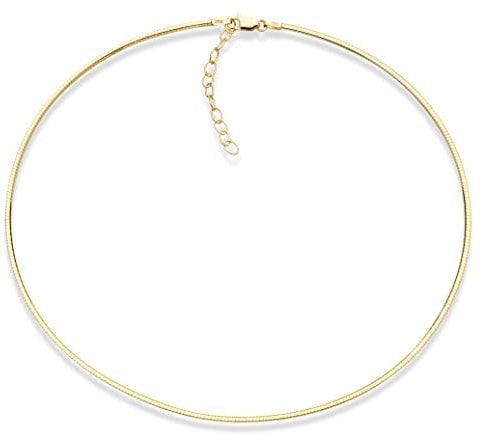 Miabella 18K Gold Over 925 Sterling Silver Italian 2mm 2.5mm Dome Omega Necklace for Women/Adjustable from 16-18 Inches with Extender/Made in Italy, Sterling Silver, No Gemstone