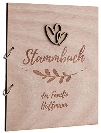 Hochzeitideal Stammbuch der Familie Familienstammbuch Holzcover inkl. Lasergravur (Fiore Personalisiert)