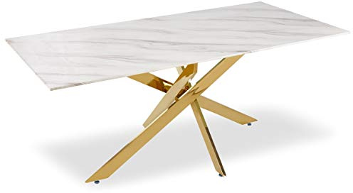 Menzzo - Mesas, Metal, Blanco, 180 x 90 x 75 cm, Grosor del Cristal: 12 mm