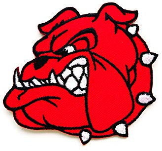 TH Head Bulldog Pitbull Red Face Cute Cartoon Biker Motorcycle Logo Applique Embroidered Sew on Iron on Patch for Backpacks Jeans Jackets Clothing