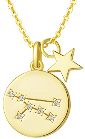 FANCIME Stier Sternzeichen Kette aus Solide 925 Sterling Silber mit Gold Vergoldet Anhänger Halskette Einfach Minimalistisch Geschenk Schmuck für Damen Mädchen - Verstellbar Kettenlänge: 40 + 5 cm
