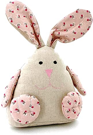 heimtexland ® Türstopper Hase mit biegsamen Ohren Tilda Blumen Stoff Dekohase Landhaus 30 cm Rosa Typ740