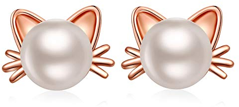 Katzen Ohrringe Katzen Perlen Ohrringe für Damen Katzen Ohrstecker für Mädchen Katzen Schmuck Rosegold Katzen Ohrringe Silber 925 Ohrringe Perlen Ohrstecker Tier Ohrringe Mädchen Ohrstecker Tochter