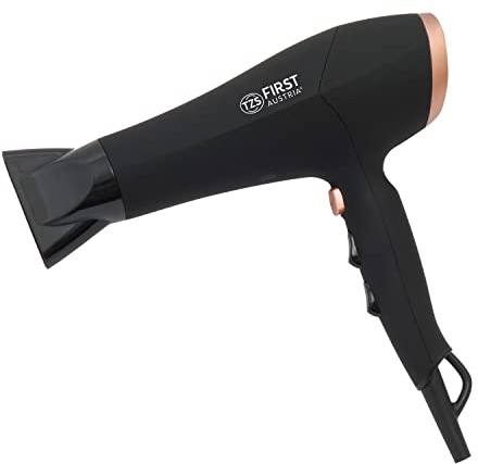 TZS First Austria Haartrockner, 2200 W, Ionen, schonendes Styling, 3 Heiz- und 2 Gebläsestufen sowie praktische Cool-Shot-Funktion, inkl. Diffusor-Aufsatz, schwarz-rosé