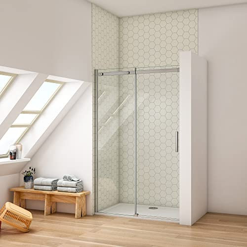 Ducha Casa 150x195cm Mampara de ducha frontal corredera dos hojas, 8mm cristal templado antical, marco de aluminio cromado