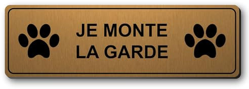 Mygoodprice Placa grabada personalizada con logotipo de Je Monte LA Guardia + Logo Pattes de Perro - 13 x 4 cm - Oro cepillado