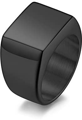 Mesnt Ring Herren Schwarz, Goth Ringe Herren, Glatter Rechteckiger Siegelring Ring aus Edelstahl Schwarz Größe 65 (20.7)