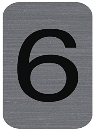 Exacompta - Réf. 67186E - 1 plaque adhésive CHIFFRE 6 - Plaque murale imprimée de signalisation - Sur tous supports - Aspect aluminium brossé - Dimensions : 2,5 x 4,4 cm