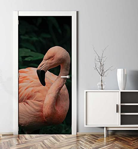 MyMaxxi - Tür bekleben mit Türtapete Türposter Türfolie Selbstklebend 90x200 Flamingo - Tür verschönern Türaufkleber Türklebefolie Vogel Wasser Feder rosa