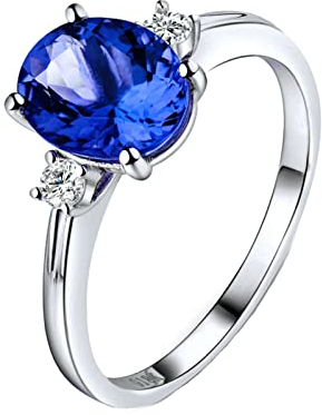 Daesar Hochzeitsringe Weißgold 750, Ring Damen 4-Steg-Krappenfassung mit Oval Tansanit 2.21ct, Verlobungsring Weißgold mit Diamant Größe 67 (21.3)