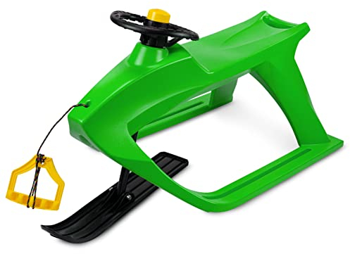 Prime Garden® Sportiva Volante Kinderschlitten Schlitten Kunststoffschlitten Lenkschlitten für Kinder mit Zugseil Metallkufen Lenkung (Grün)