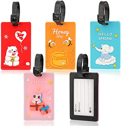 4Stück Kofferanhänger Koffer,Süßes Einhorn Bär Gepäckanhänger Kofferanhänger mit Adressschild Gepäckanhänger ID Etikett Gepäck Handtasche Tag Koffer Tasche Etiketten Name Adresse Schilder Reisezubehör