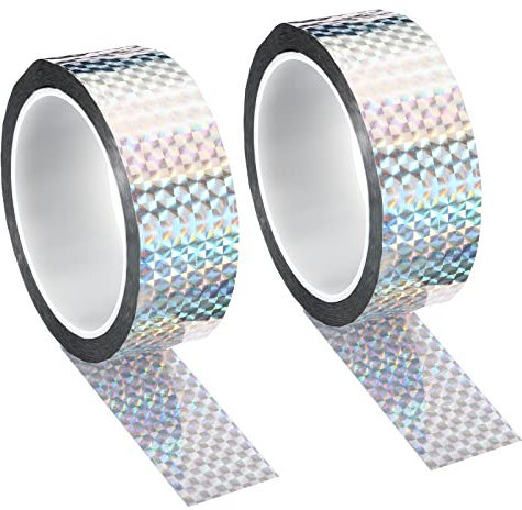 PATIKIL Prisma Cinta 35mm x 50m, 2 Paquete Holográfico Reflexivo Auto Adhesivo para Bricolaje Arte Artesanía Envoltura Decoración, Plata