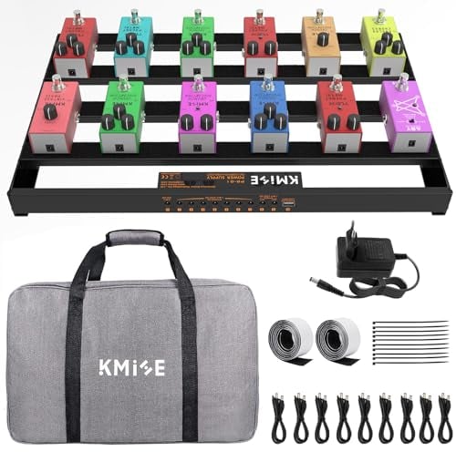 Kmise pedaliera chitarra, 49 x 31,5 x 3,5 cm con Alimentatore Incorporato Pedale Effetti Alimentatore in Lega di Alluminio con Borsa, Cavo Pedale, Caricabatterie, Velcro, Fascetta