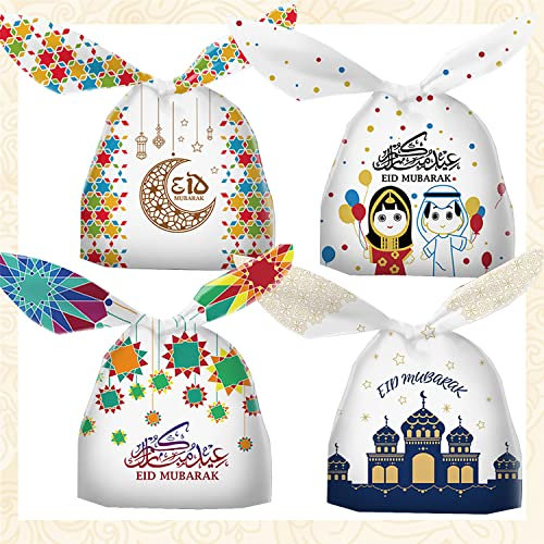 FullJoyHut Eid Mubarak Geschenktüten,60 Stück Ramadan Geschenktüte Süßigkeiten-Tasche Tütchen Gastgeschenke Bonbontüten Cellophantüten für Eid Mubarak Ramadan Eid Al-Fitr Party Dekoration Zuhause