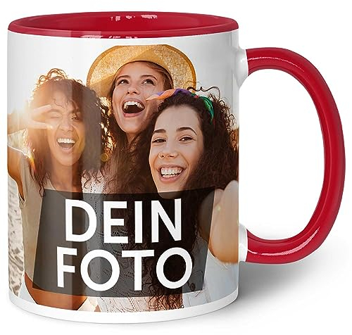 Taza para personalizar – Personalizada con tu propia foto – apta para alimentos – apta para lavavajillas – apta para microondas – Taza con foto o taza de empresa con logo – Rojo