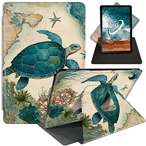 Case for Amazon Fire 7 Tablet Case (9th/7th/5th Generation, 2019/2017/2015),360 Degree Rotating Swivel Stand Flip Smart Cover Caser for Kindle Fire Tablet 7 inch-Green Sea Turtle on a Map