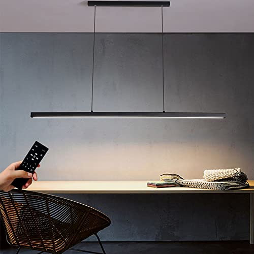 Moderne LED Pendelleuchte esstisch Dimmbar Acryl-Material Hängeleuchte Esszimmerlampe Linear Design Pendellampe Kronleuchter mit Fernbedienung Hängelampe für Restaurants Büro (Schwarz, L150cm 60W)