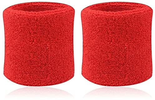 Schweißbänder Handgelenk, Saugfähige Handgelenk Schweißbänder für Damen & Herren, Fitness Arm Schweißband, Sport Schweißband Armband Weiche Baumwolle für Handball Fußball Tennis Rot