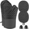Oven Mitts and Pot Holders,500 ℉ Heat Resistant Oven Mitts Sets,Silicone Oven Gloves, Non-Slip Silicone Textured Grip,Black