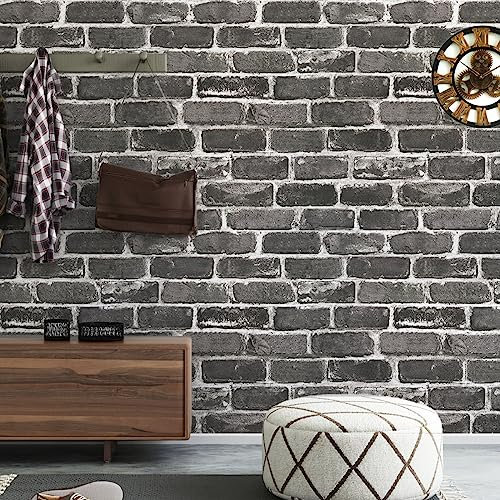 FlockenHome Rouleau de papier peint plat imitation brique 44,5 x 1,198,9 cm, décoration murale à coller sur porte, comptoir, blocs vintage gris