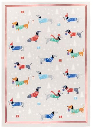 Kracht: Geschirrtücher aus Halbleinen, Weihnachtsdackel, 2er Pack, 50x70 cm