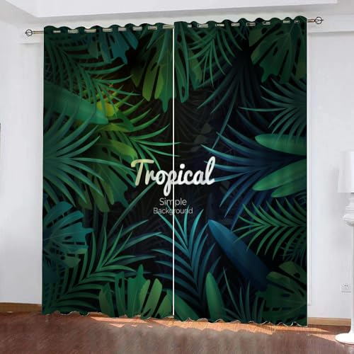 GIOVIA 3D Palmenblätter Vorhänge Abdunkelnde mit ösen 2 Stücks Gardinen Blickdicht Verdunkelungs Tropisch Dschungel Kälteschutz Scheibengardinen für Junge Mädchen Schlafzimmer B 280 X H 260 cm