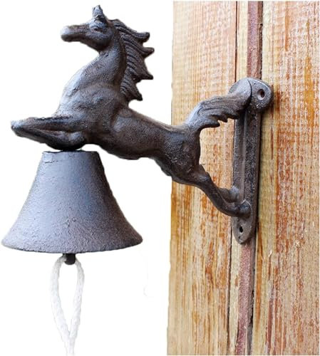 KanDuo Manuelle Türklingel aus Gusseisen im Vintage-Stil, Türklingel aus Gusseisen, galoppierende Pferde, nostalgischer Charme for Haus und Garten, Landhausstil, Rostbraun