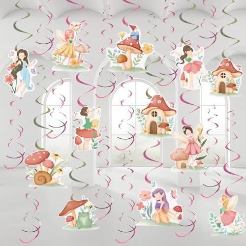 Easy Joy 24pcs Fairy Spirals Streamers Garden Party Decorations Butterfly Hanging Decorations Ceiling Swirls Decorations for Girl Baby Shower Wedding Decoration Birthday Party Supplies
