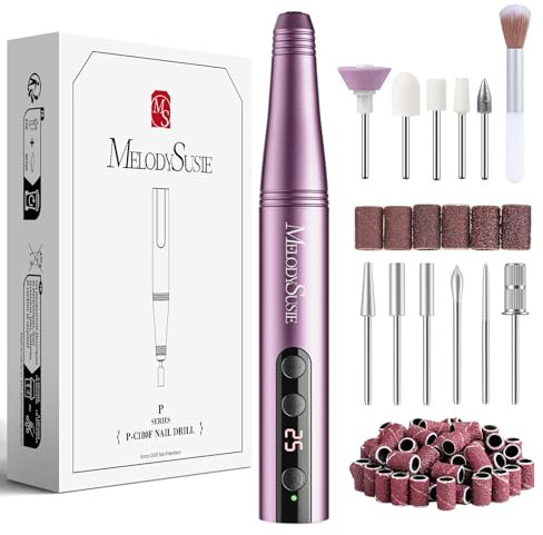 MelodySusie Electric Nail Files 11 in 1 Kit PC180F Cordless Nail Drill for Acrylic Nails 25000RPM Portable Rechargeable Nail Files 25 Speeds Professional Efiles Manicure Pedicure (Rose)