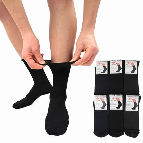 LEON D'ORO Calze senza elastico Uomo Sanitarie Cotone Estivo Leggero Calzini Diabetici Made in Italy