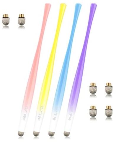 ELZO Stylus Pen, 4 Pieces Tablet Touch Screen Styluses Pens, 100% Compatible with All Tablets Touchscreen iPhone iPad Samsung Surface Huawei Chromebook (Blue/Purple/Yellow/Pink)