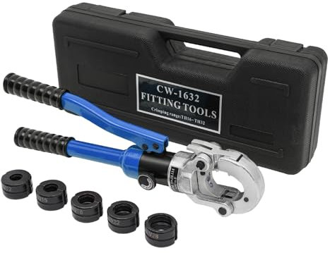 Presszange V-Kontur, 12 15 18 22 28 Set Hydraulische Crimpzange 8T mit 360° drehbarem Crimpkopf Rohrpresse (Blau)